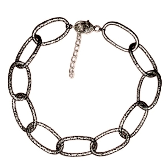 Silver Black Chain Choker Big Handmade Statement Necklace Goth Biker Heavy Punk - Picture 1 of 6